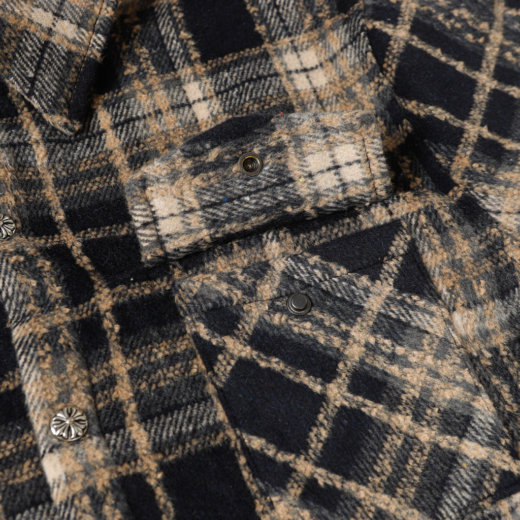 Chrome Hearts Embroidered Leather Cross Detail Flannel Shirt