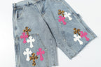Chrome Hearts Vintage Cross Patchwork Washed Carpenter Denim Shorts 201