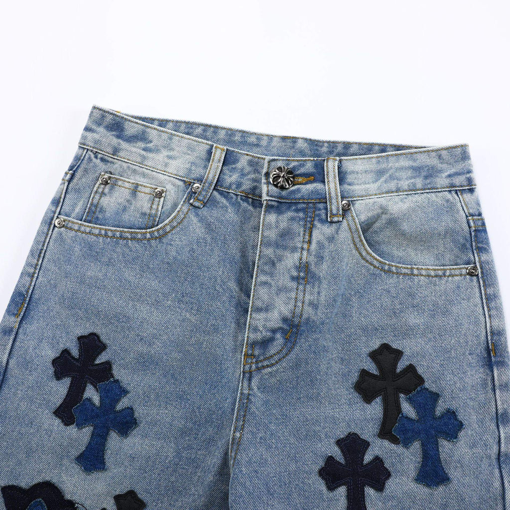 Chrome Hearts blue Silver Cross Patch Jeans