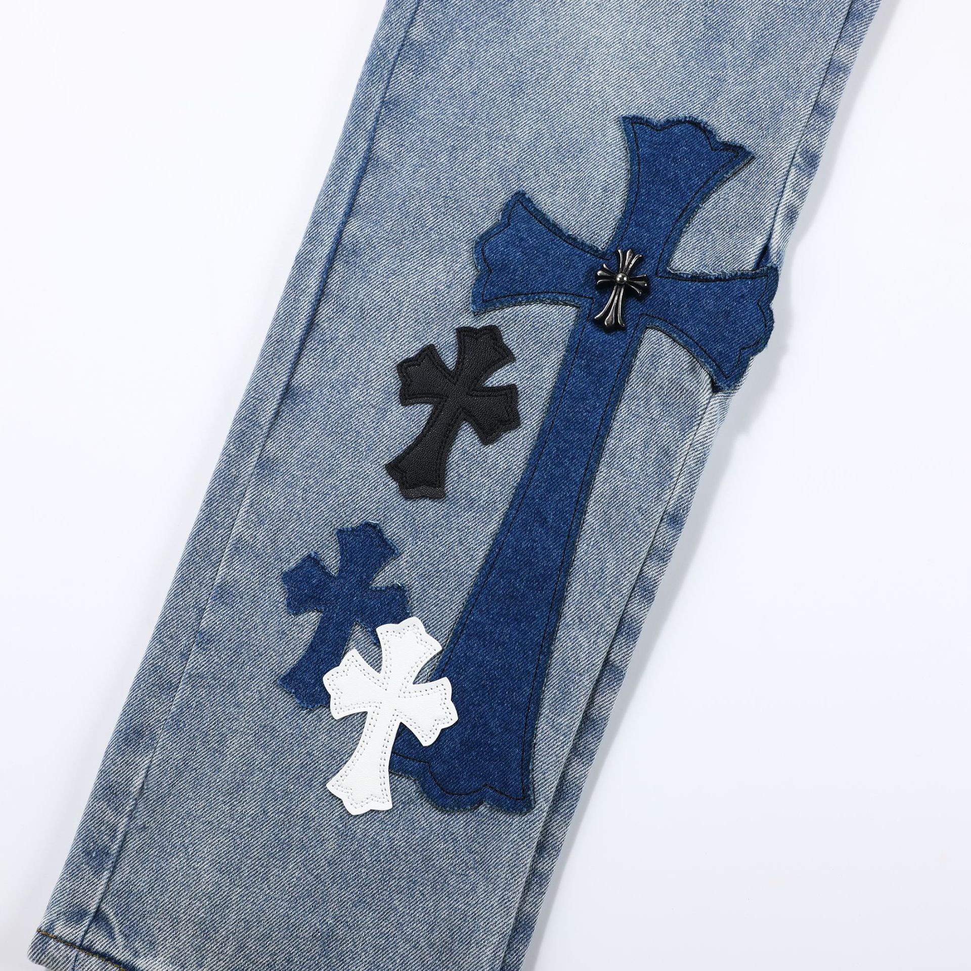 Chrome Hearts blue Silver Cross Patch Jeans