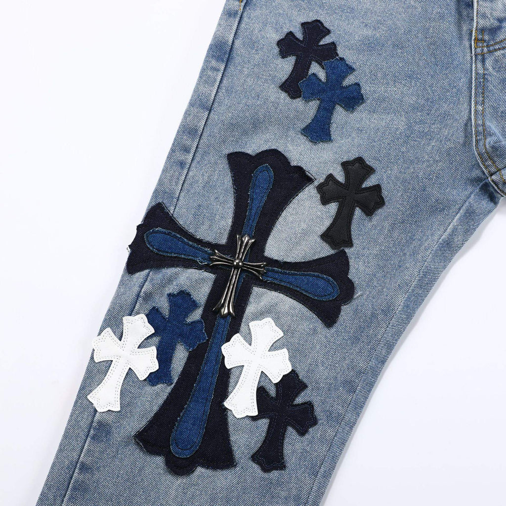Chrome Hearts blue Silver Cross Patch Jeans